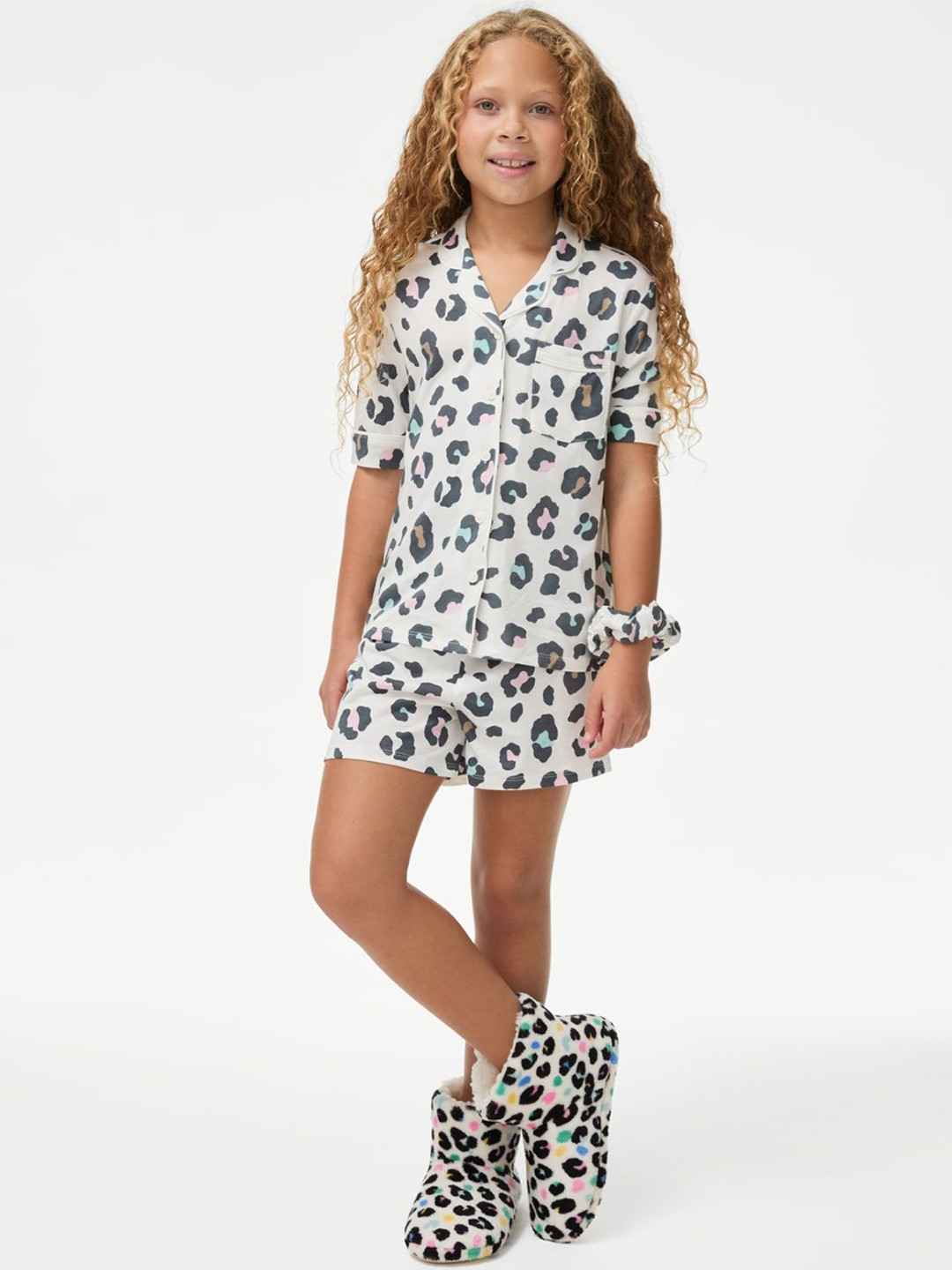

Marks & Spencer Girls Animal Print Pure Cotton Lapel Collar Night suit, Beige