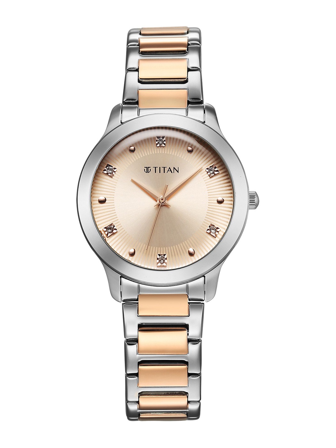 

Titan Women Embellished Stainless Steel Straps Analogue Watch 95299KM01, Rose gold