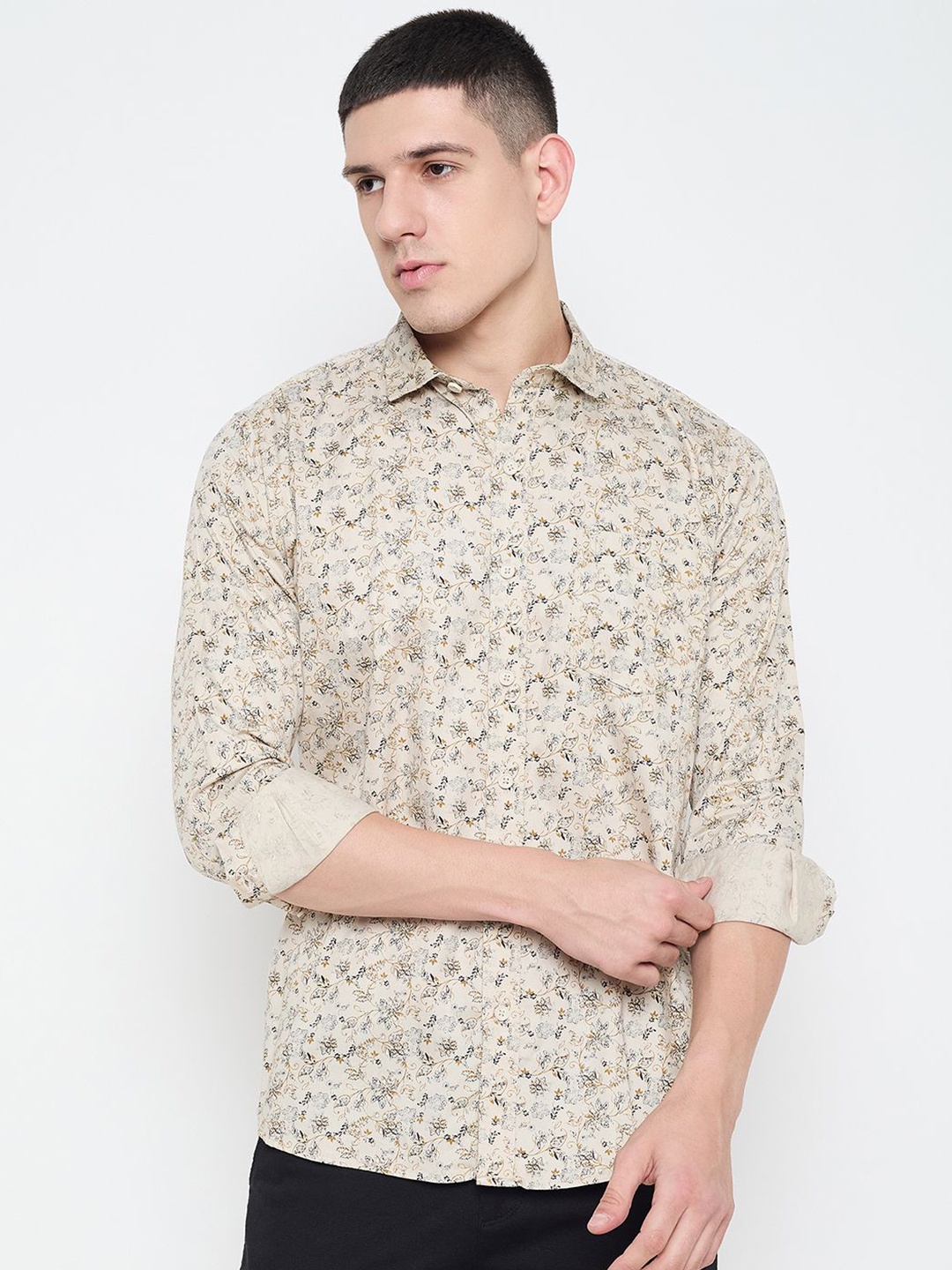 

Duke Men Slim Fit Floral Opaque Printed Casual Shirt, Beige