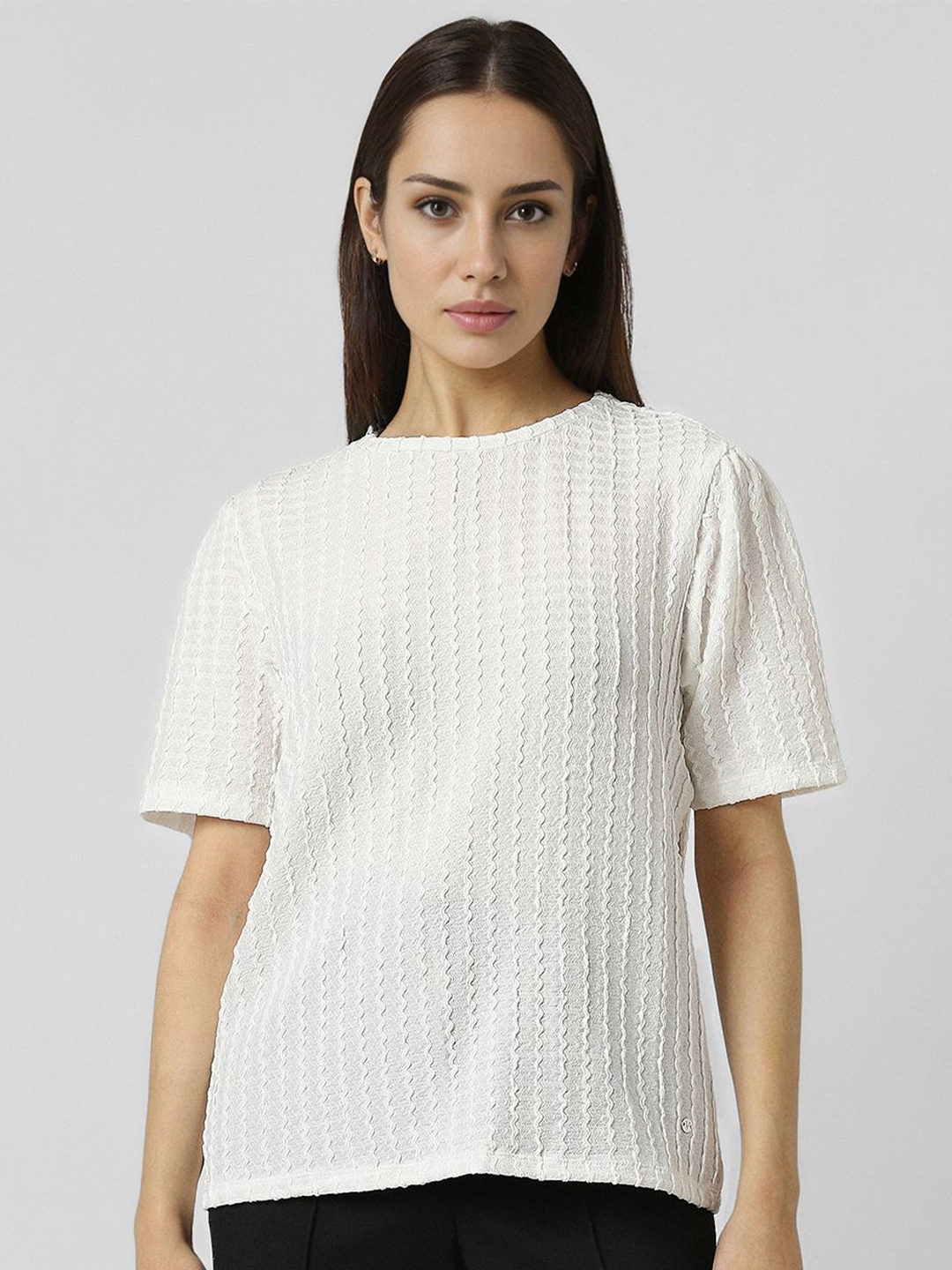 

Van Heusen Woman Self Design Cotton Round Neck Top, White