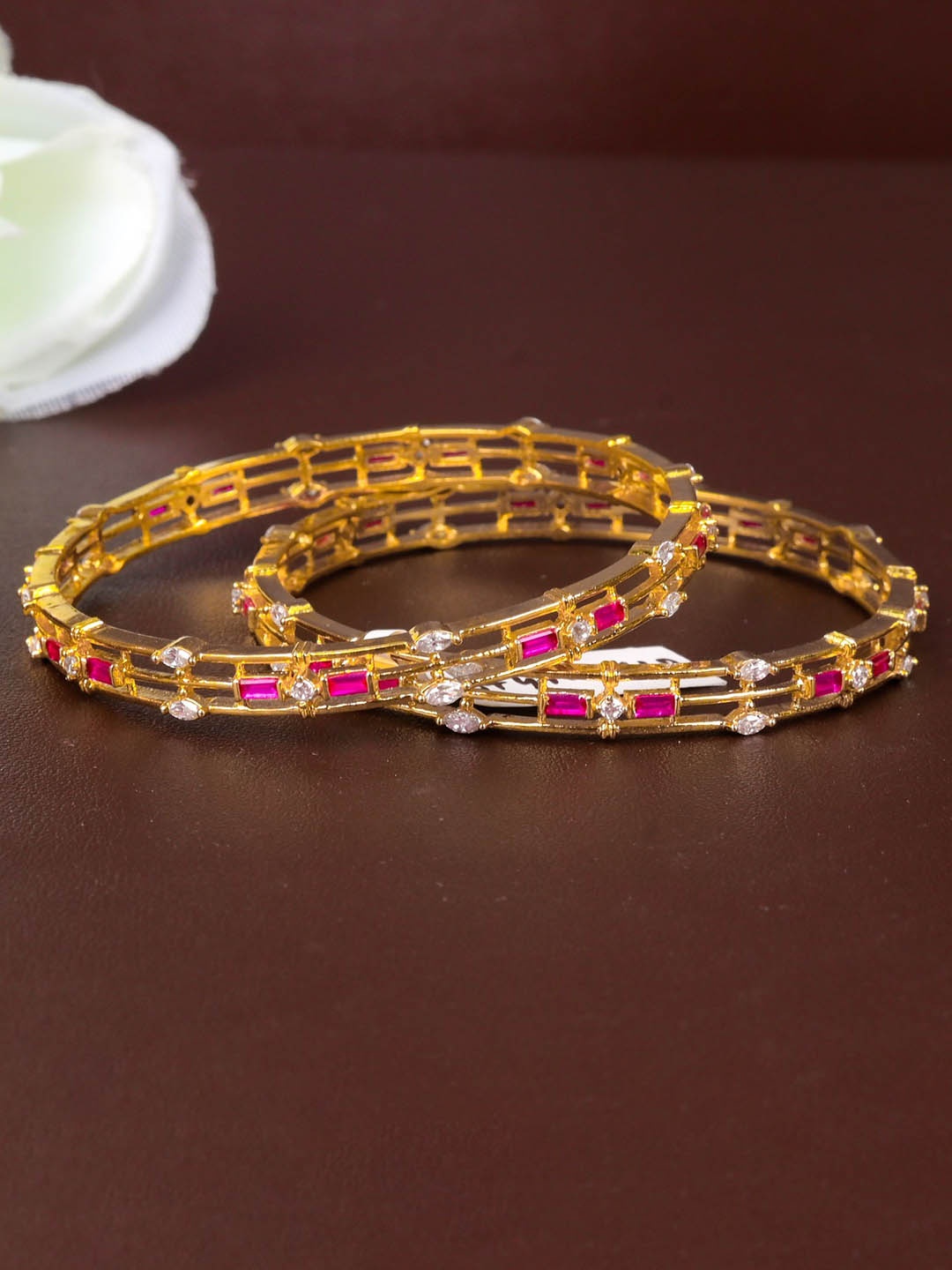 

Zevarly Set Of 2 Gold-Plated American Diamond Studded Bangles