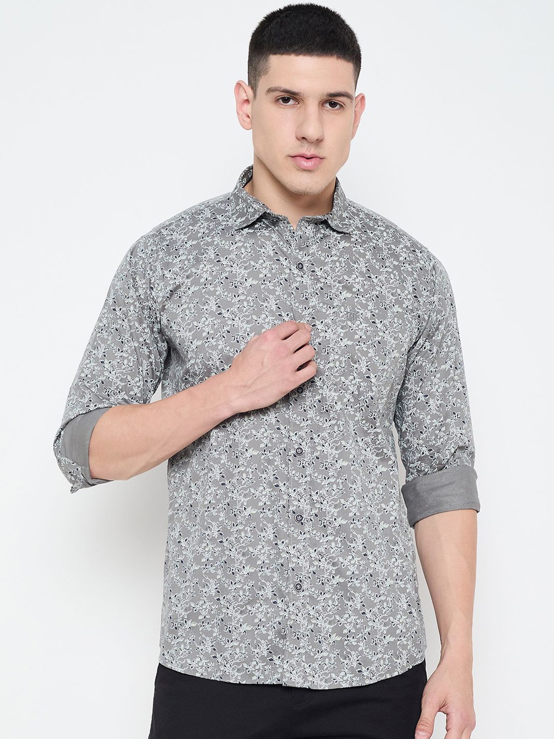 

Duke Men Slim Fit Floral Opaque Printed Casual Shirt, Grey