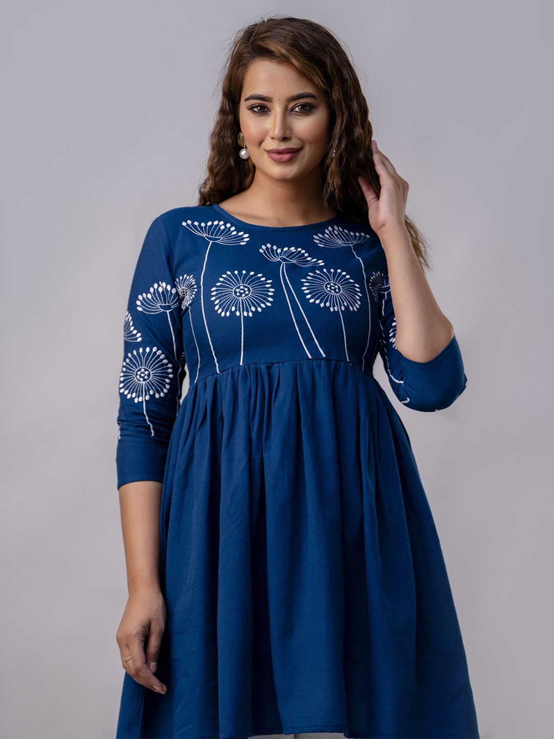 

Ksharaa Women Printed embroidered Top, Blue