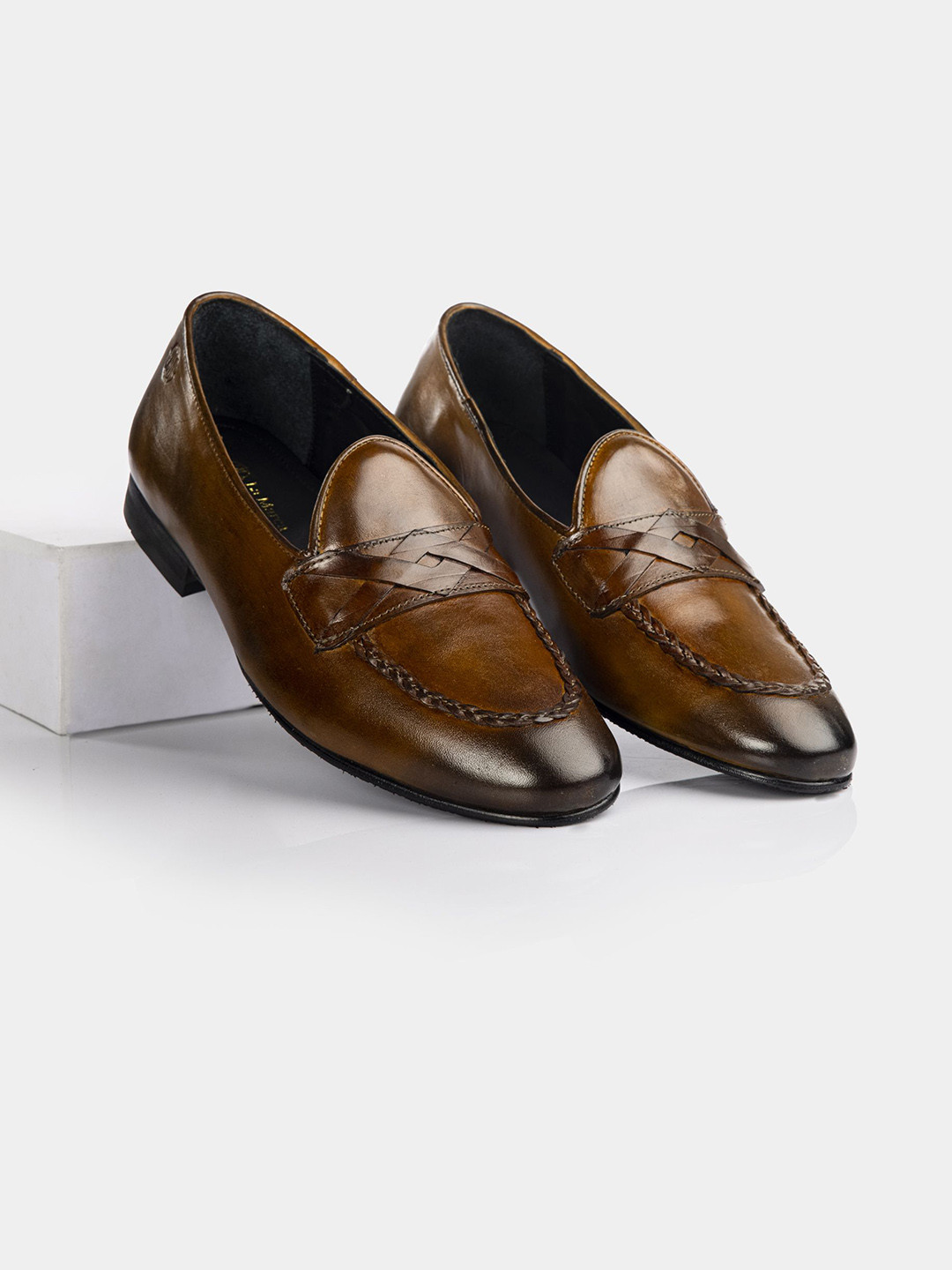 

LA MARCA Men Textured Leather Formal Loafers, Brown