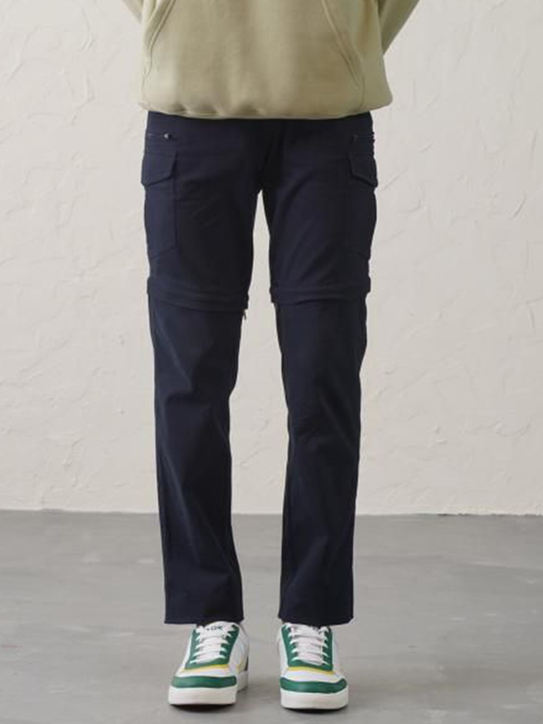 

Minus One Men Cotton Regular Fit Detachable Cargo Pants Trousers, Navy blue