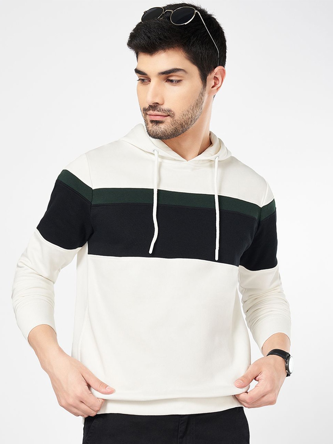 

BYFORD by Pantaloons Men Colourblocked Hooded Sweatshirt, White