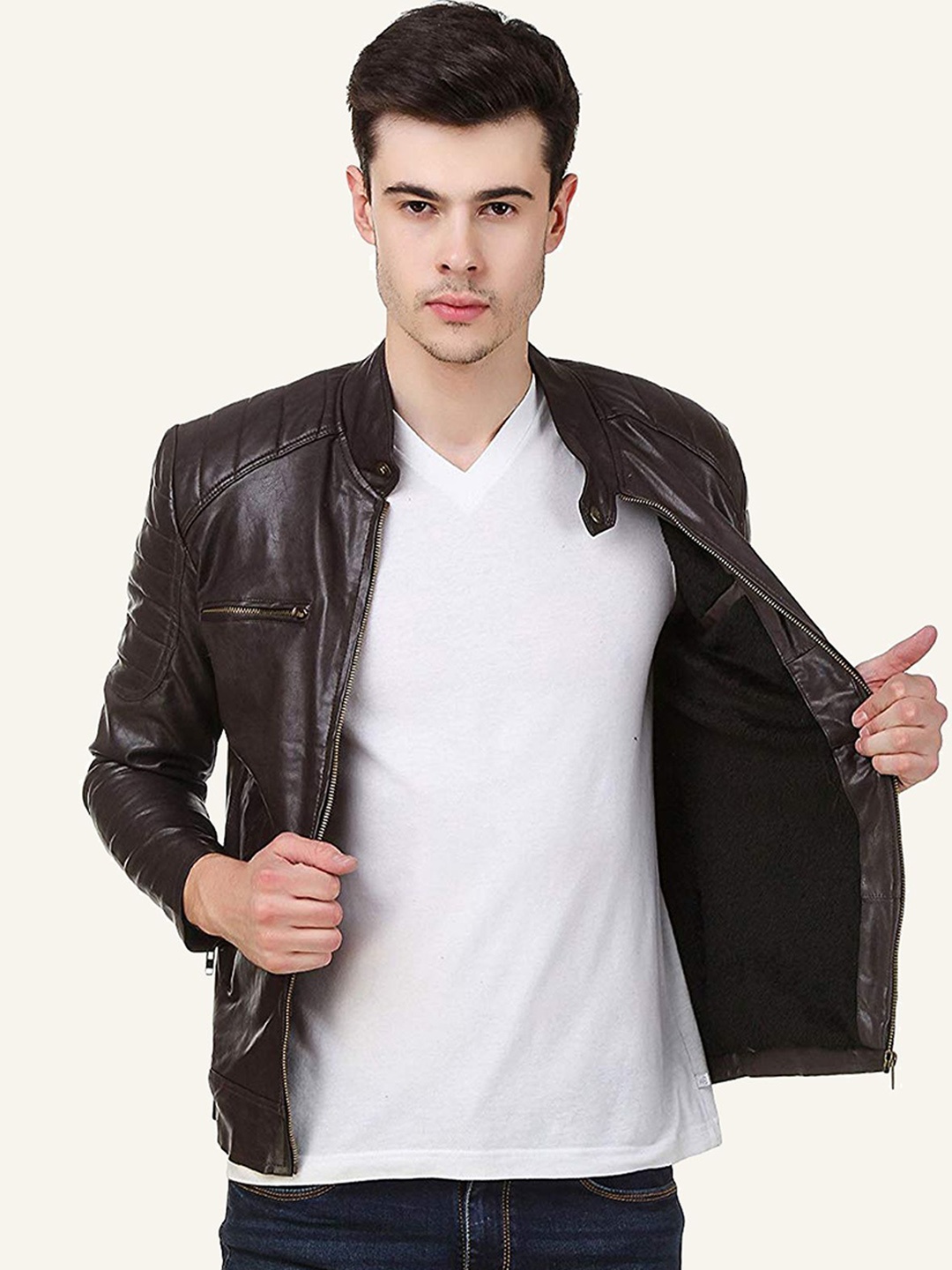 

Leather Retail Men Biker Jacket, Bronze