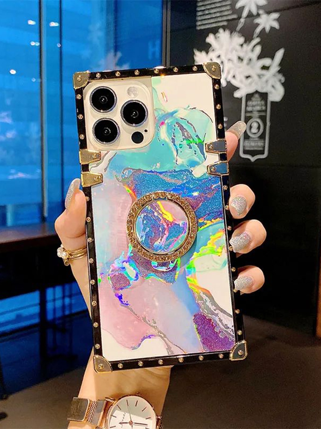 

Luxury Kase Abstract Printed iPhone 15 Pro Max Back Case Mobile Accessories, Blue
