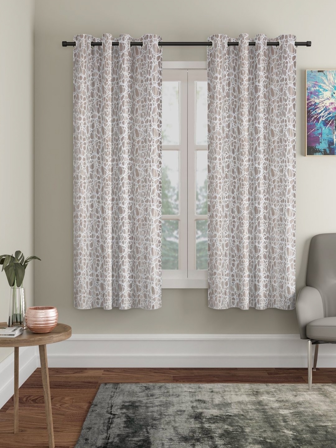 

HOSTA HOMES Brown & White 2 Pieces Abstract Printed Window Curtain