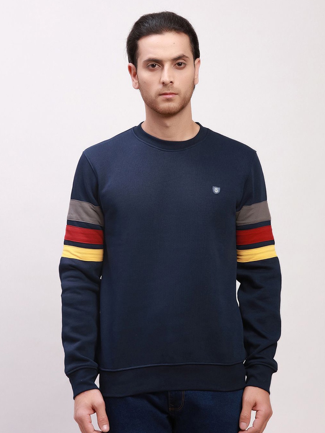 

ColorPlus Men Striped Round Neck Long Sleeves Pullover Sweatshirt, Blue