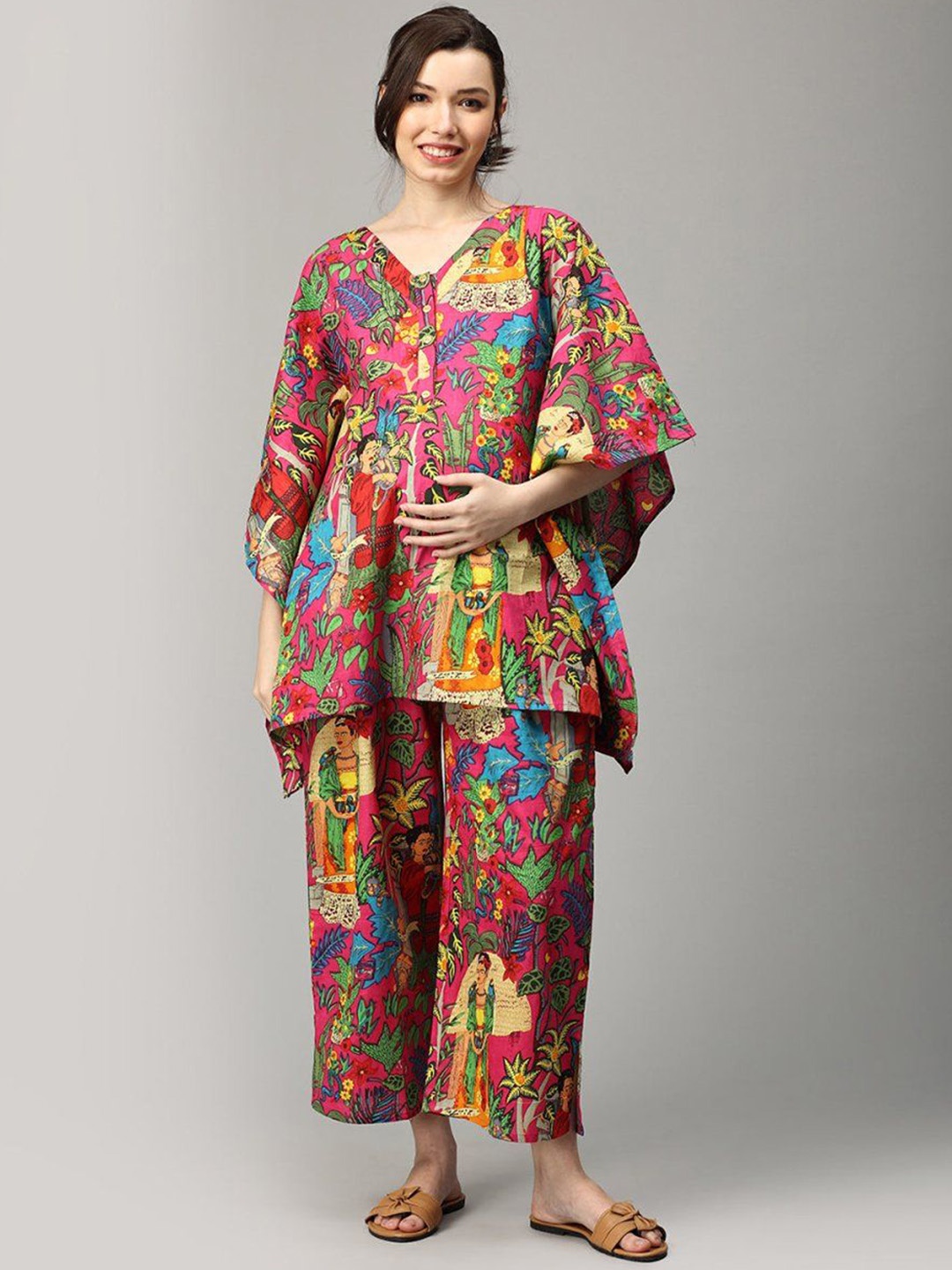

The Mom Store Women Printed Pure Cotton Co-Ords, Red