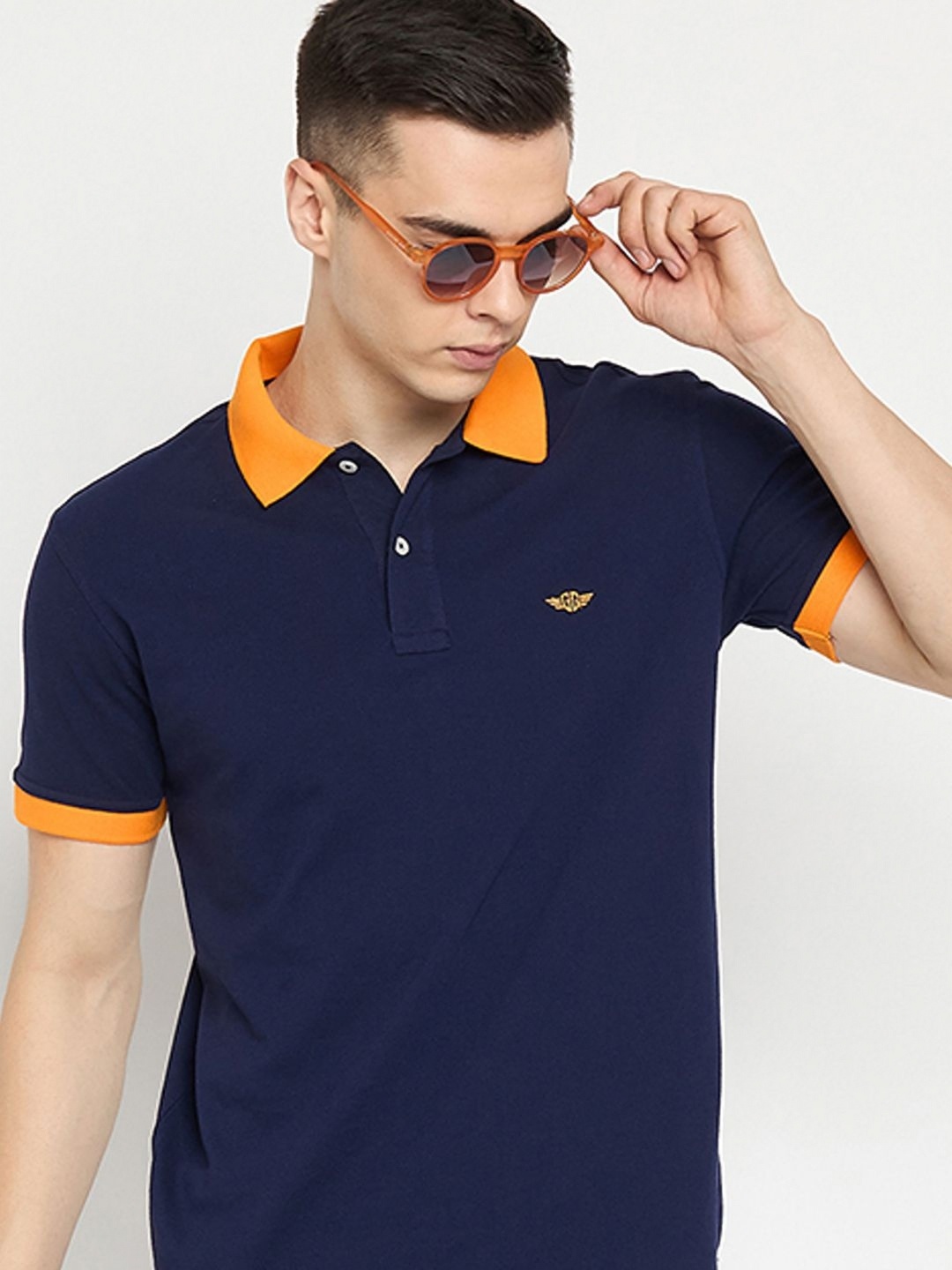 

GET GOLF Men Solid Polo Collar Cotton T-shirt, Navy blue
