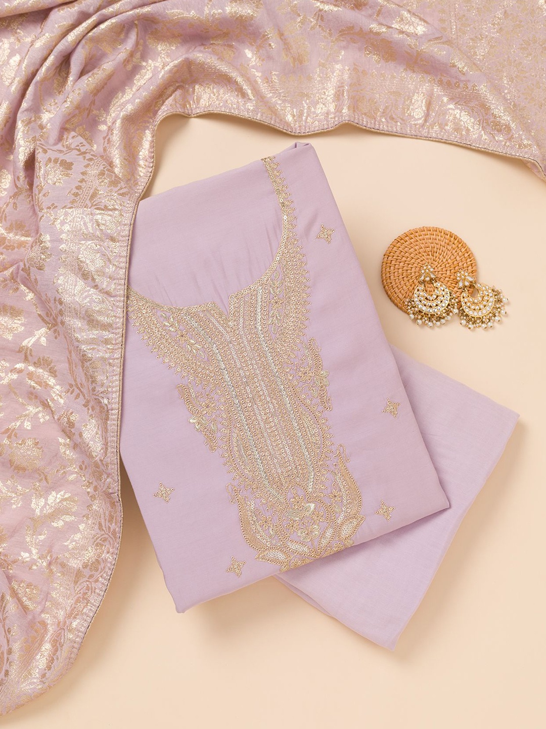 

Koskii Ethnic Motifs Embroidered Zari Unstitched Dress Material, Purple