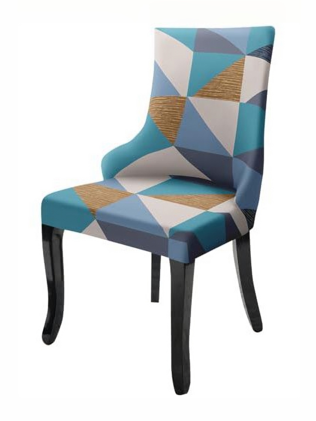 

HOUSE OF QUIRK Teal Blue Printed Wingback Side Chair Slipcover-Accent Chair Cover