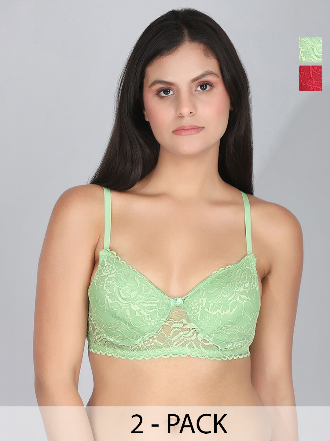 

StyFun Women Pack of 2 Full Coverage Underwired Lightly Padded Floral Bra, Green