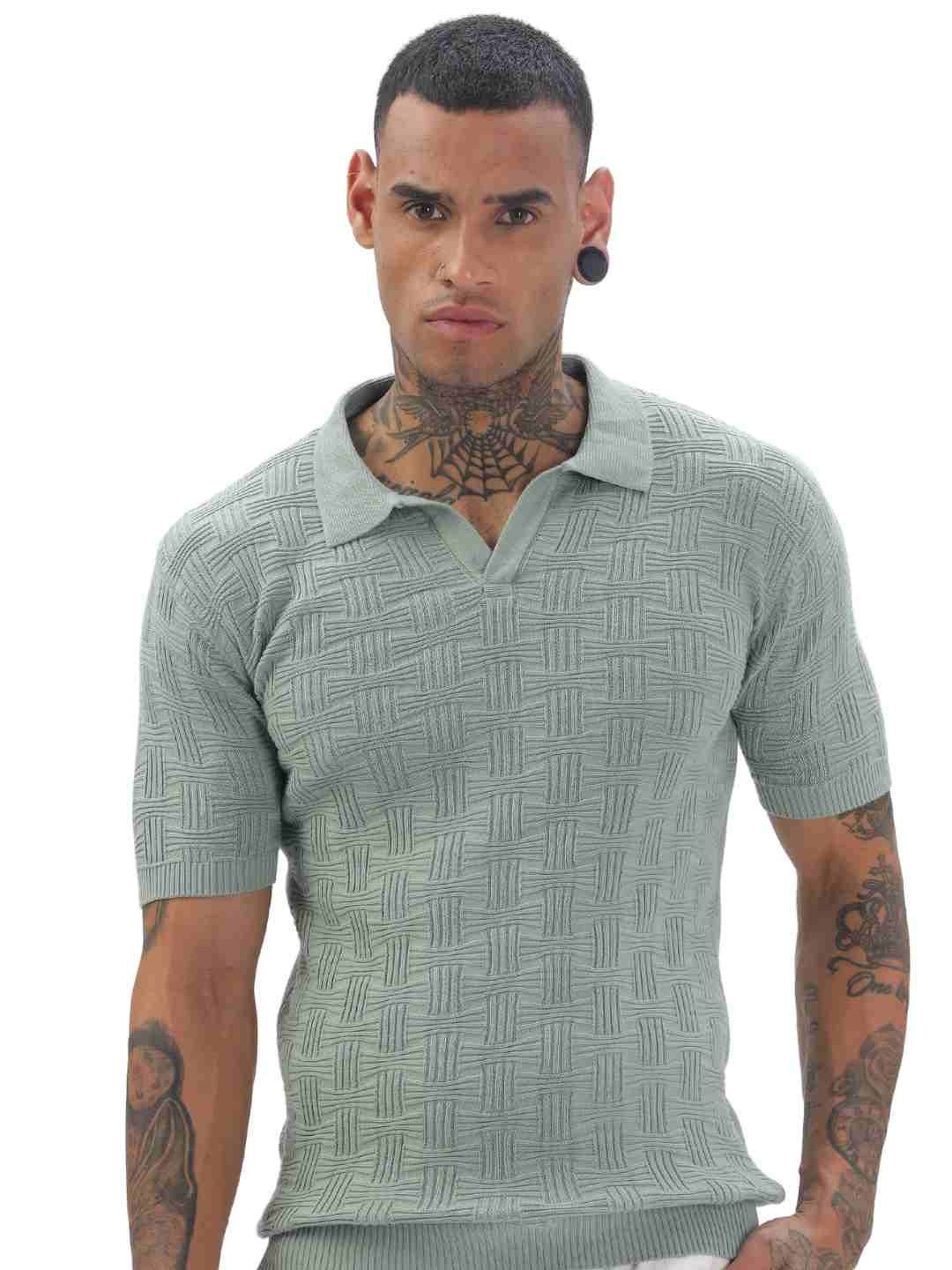 

ilyzly Men Polo Collar T-shirt, Turquoise blue