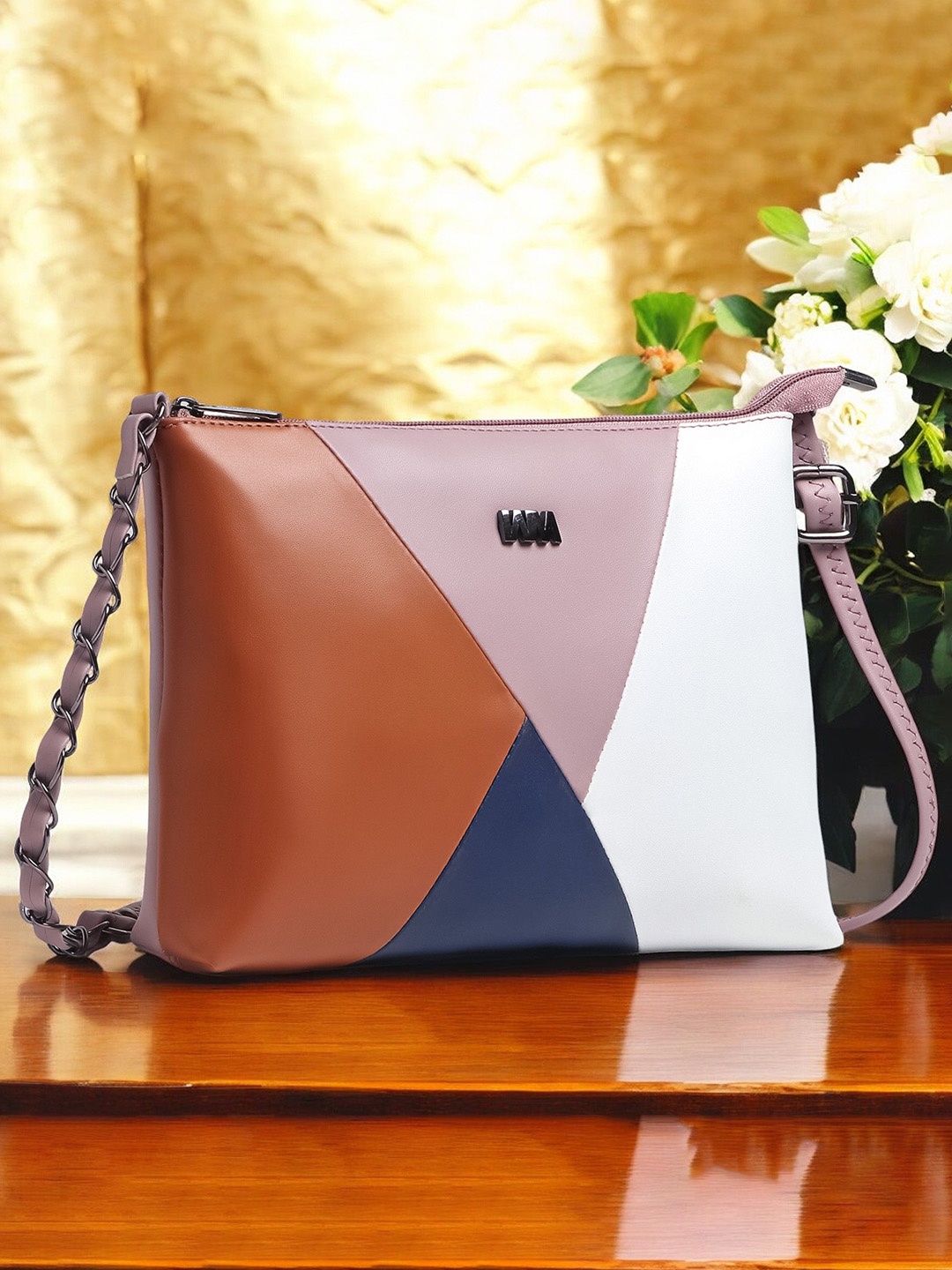 

WOMEN MARKS Colourblocked PU Sling Bag with Bow Detail, Pink