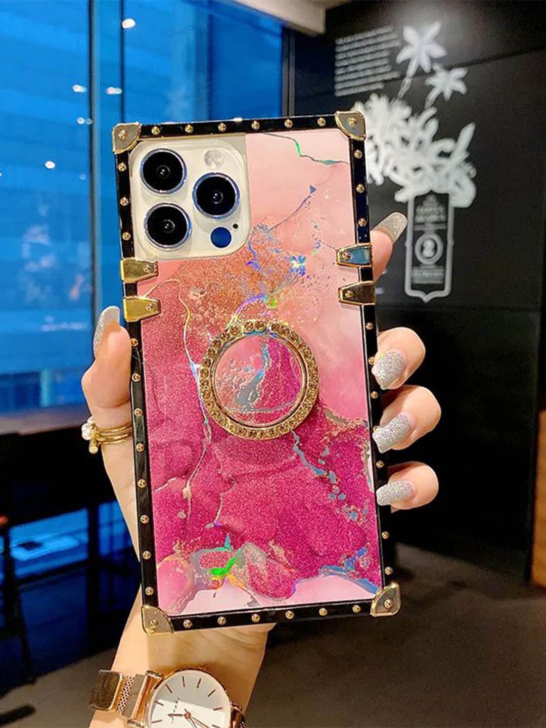 

Luxury Kase Quirky Printed iPhone 14 Pro Max Back Case Mobile Accessories, Pink