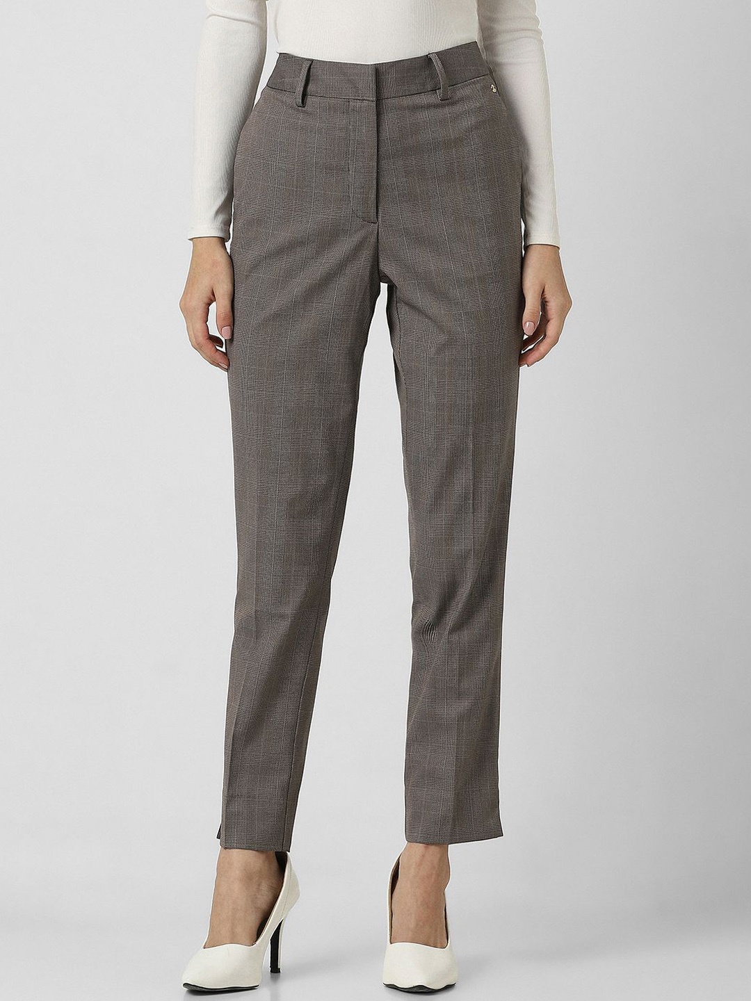 

Van Heusen Woman Women Checked Slim Fit Formal Trousers, Grey