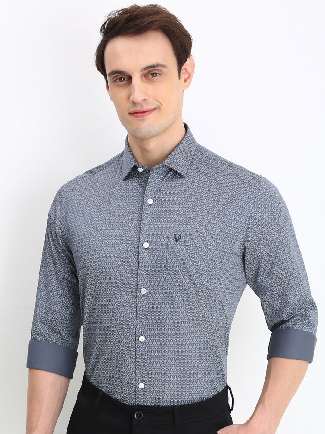 

Allen Solly Men Slim Fit Opaque Printed Casual Shirt, Grey