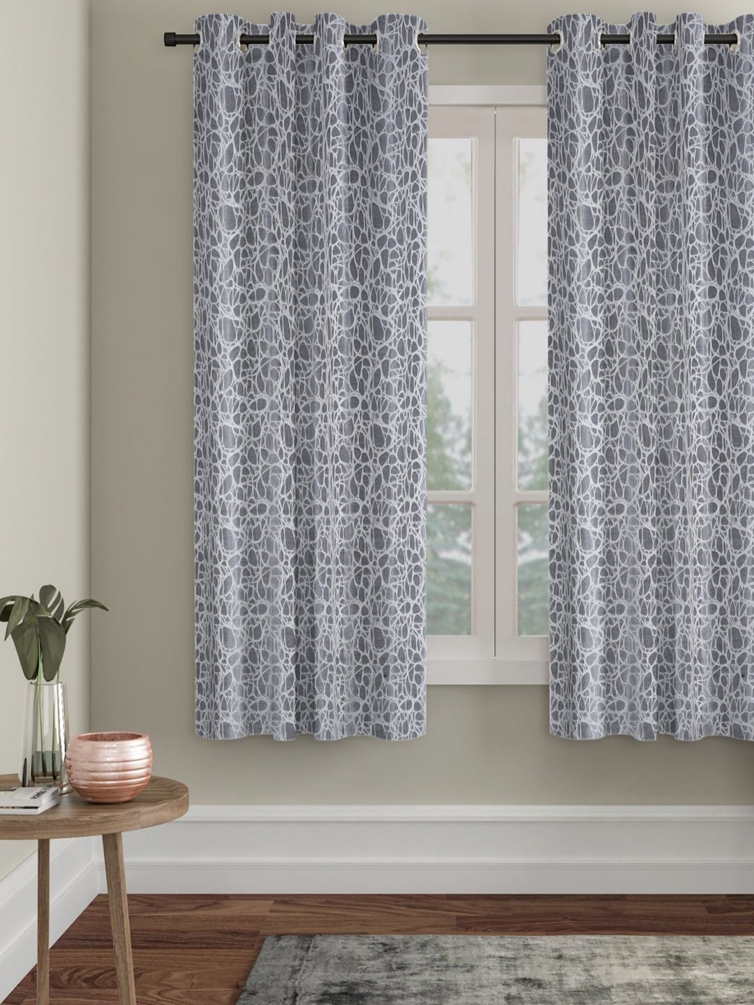 

HOSTA HOMES Grey & White 2 Pieces Abstract Printed Window Curtain