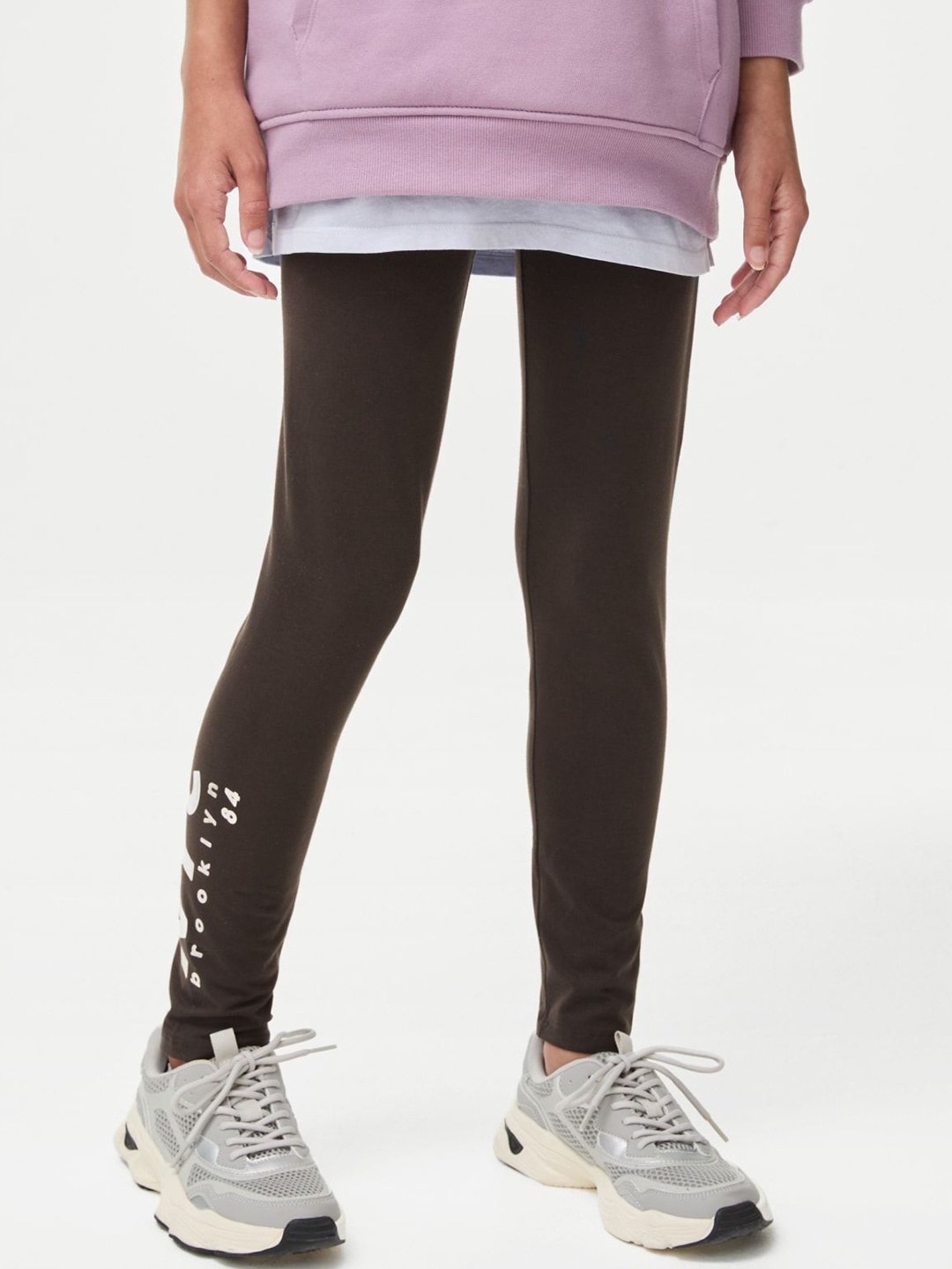 

Marks & Spencer Girls Printed Ankle-Length Leggings, Brown
