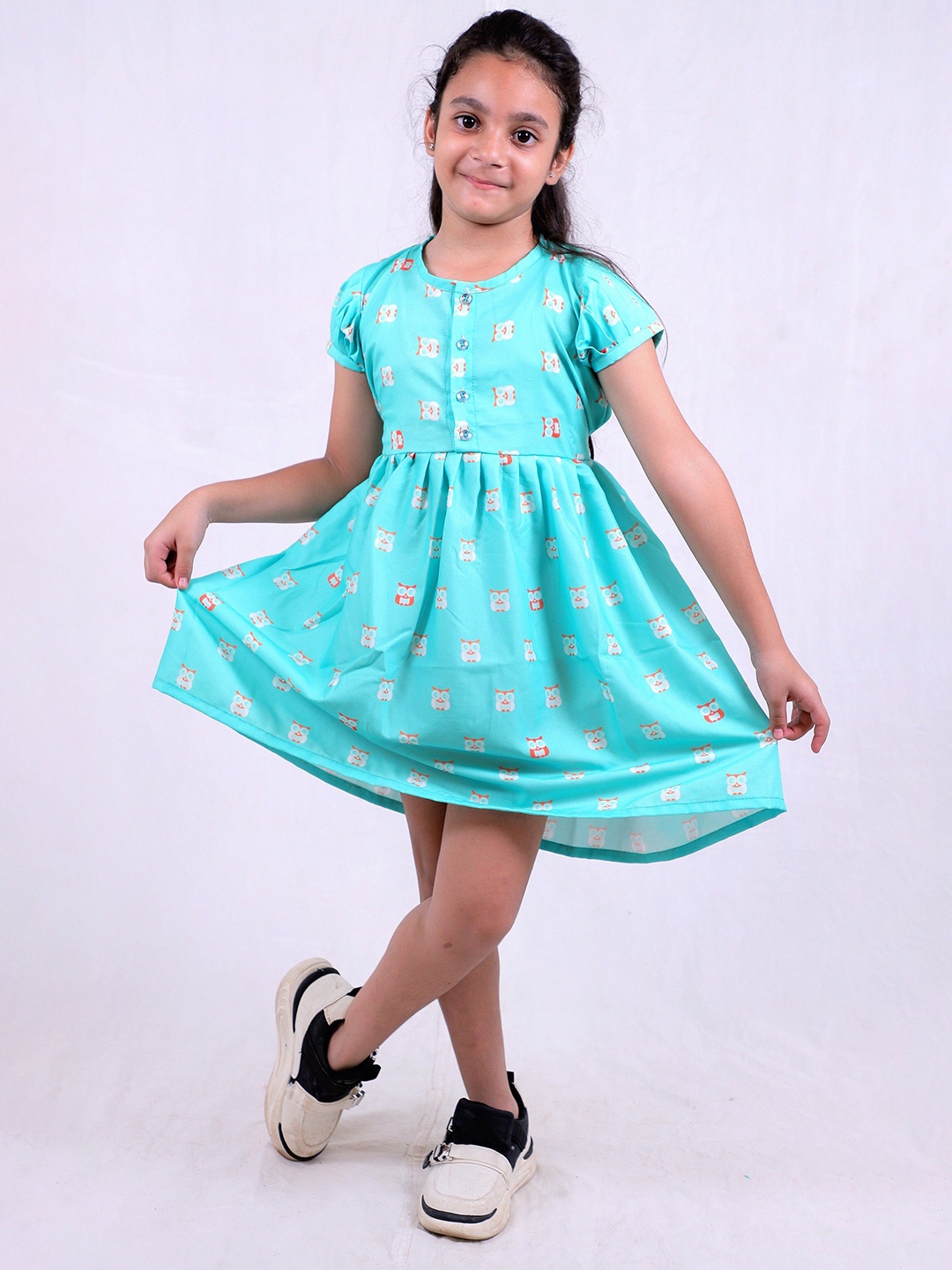 

TILISM Girls Printed Fit & Flare Cotton Dress, Sea green