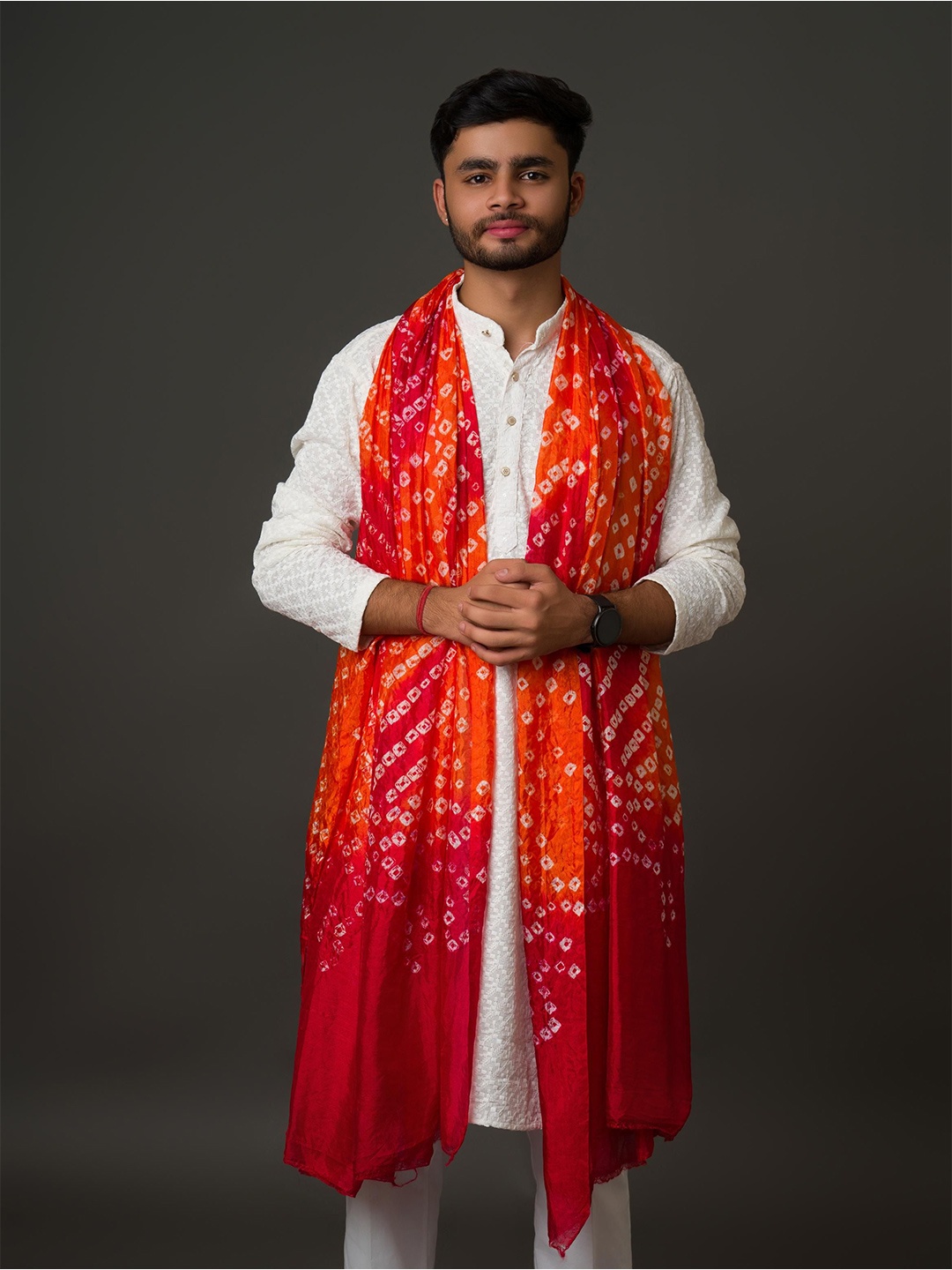 

KCPC BANDHANI Bandhani Printed Dupatta, White