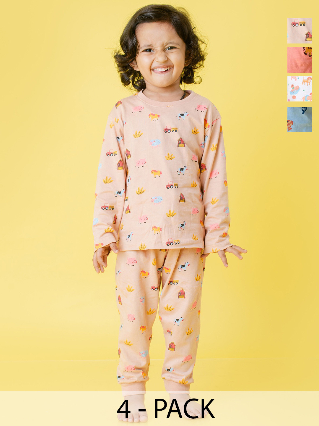 

Orange Sugar Unisex Kids Printed T-shirt with Pyjamas, Peach
