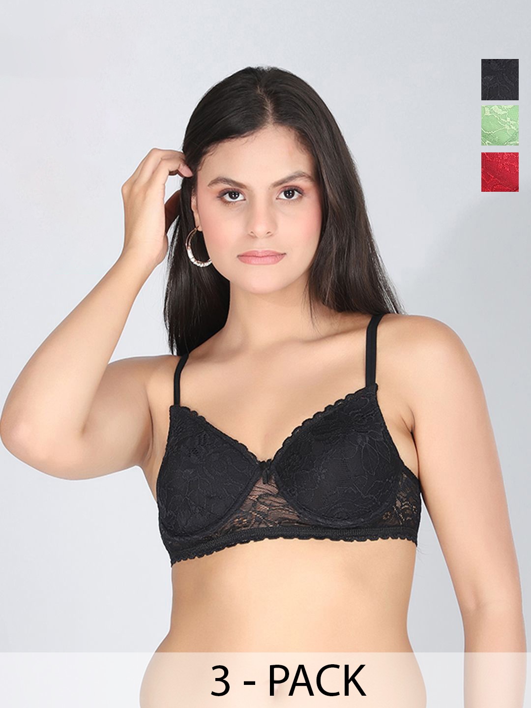 

StyFun Women Pack of 3Floral Full Coverage Underwired Lightly Padded Bra, Black
