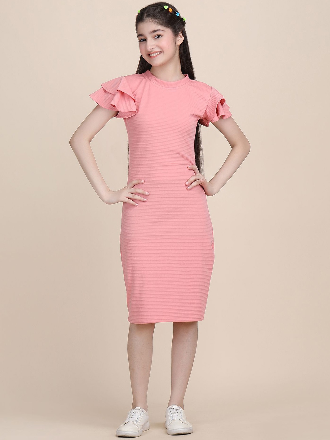 

DEKLOOK Girls Flutter Sleeves Formal Fit & Flare Dress, Pink