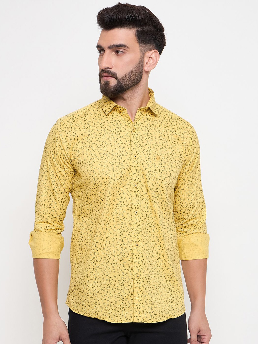 

Duke Men Slim Fit Floral Opaque Printed Casual Shirt, Yellow