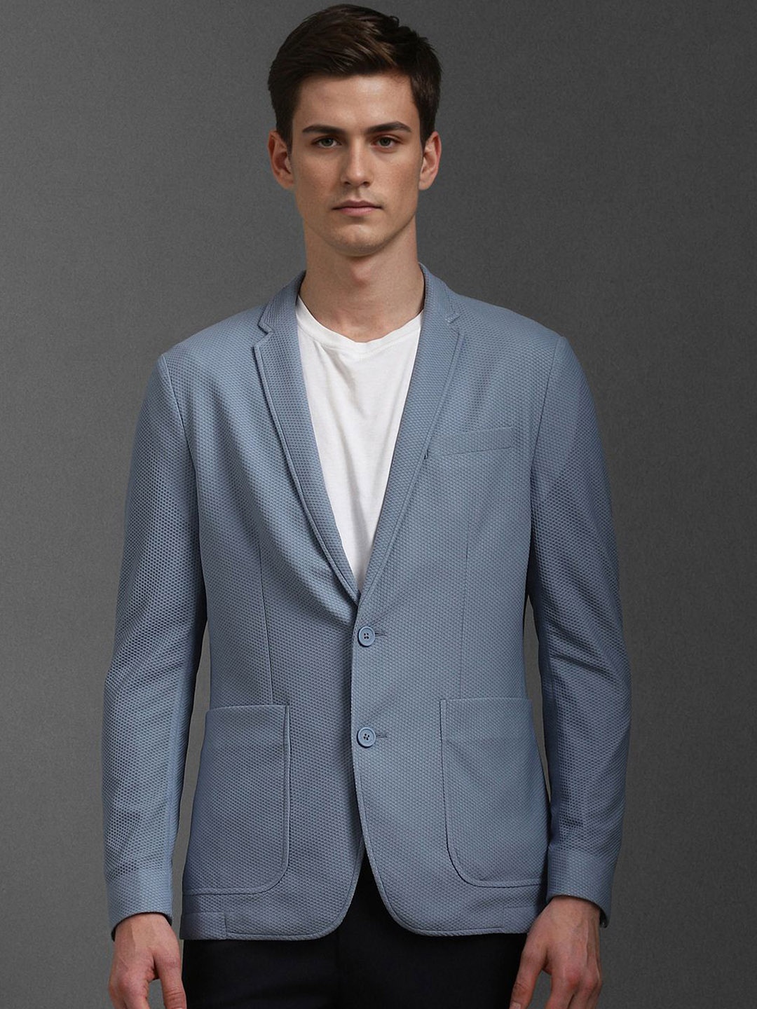

Louis Philippe Sport Self Design Super Slim Fit Single Breasted Formal Blazer, Blue