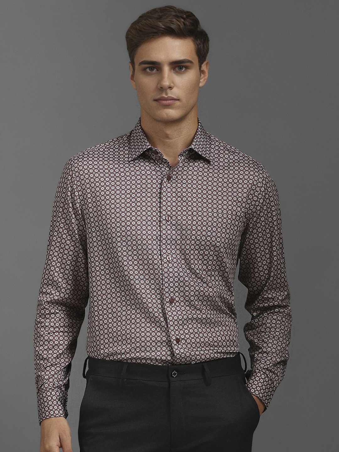 

Louis Philippe Men Classic Opaque Printed Formal Shirt, Brown