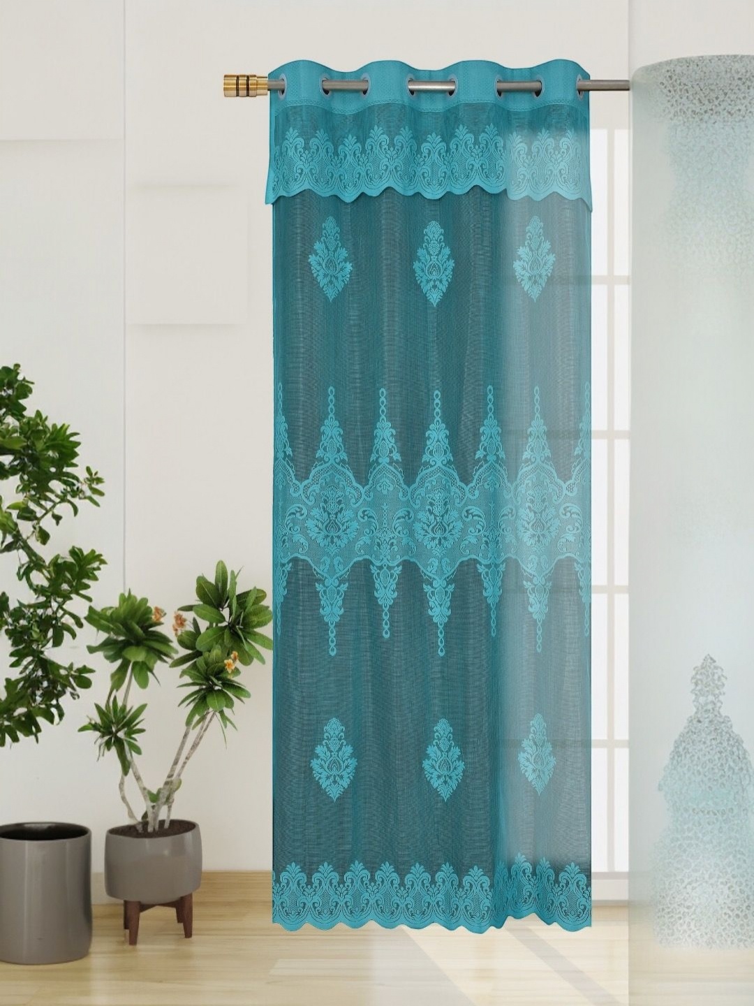 

BIGGER FISH Blue Floral Sheer Door Curtain