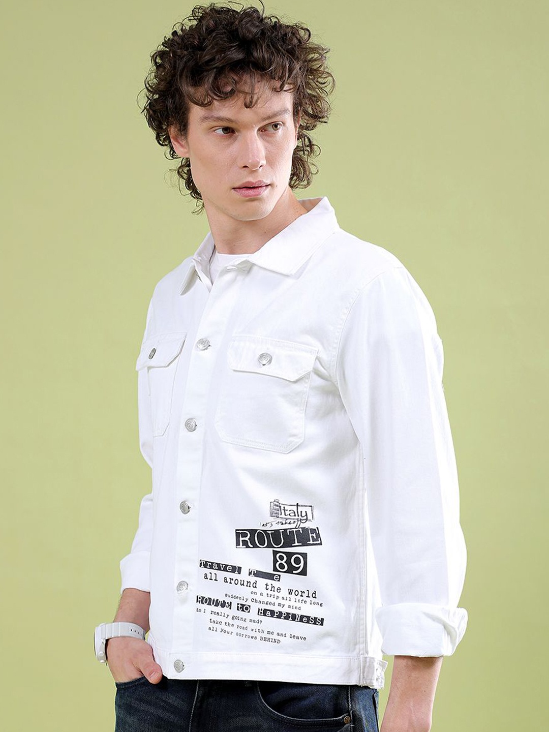 

The Indian Garage Co Men Typography Denim Jacket, White