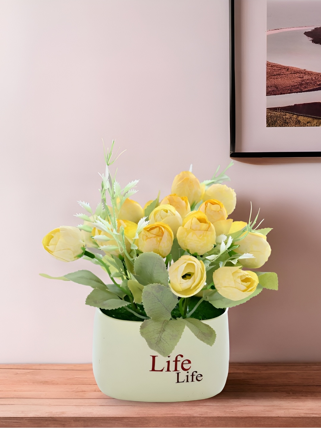 

UMAI Yellow & Green Rose Artificial Flower With Pot