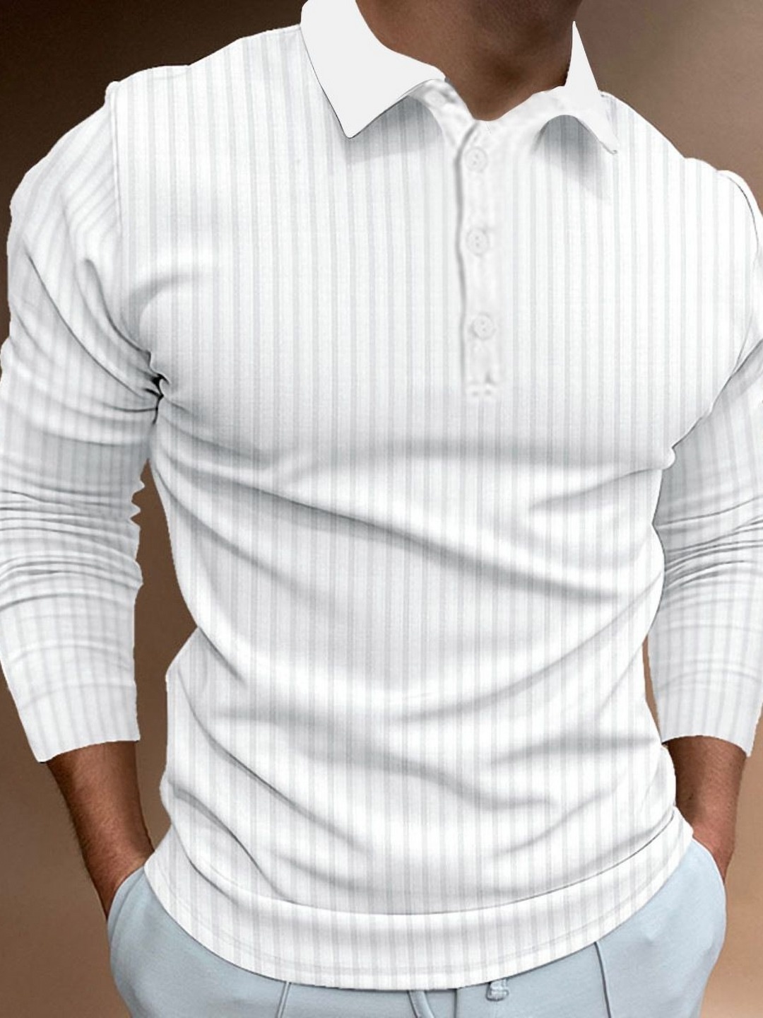 

StyleCast x Revolte Men Striped Polo Collar T-shirt, White