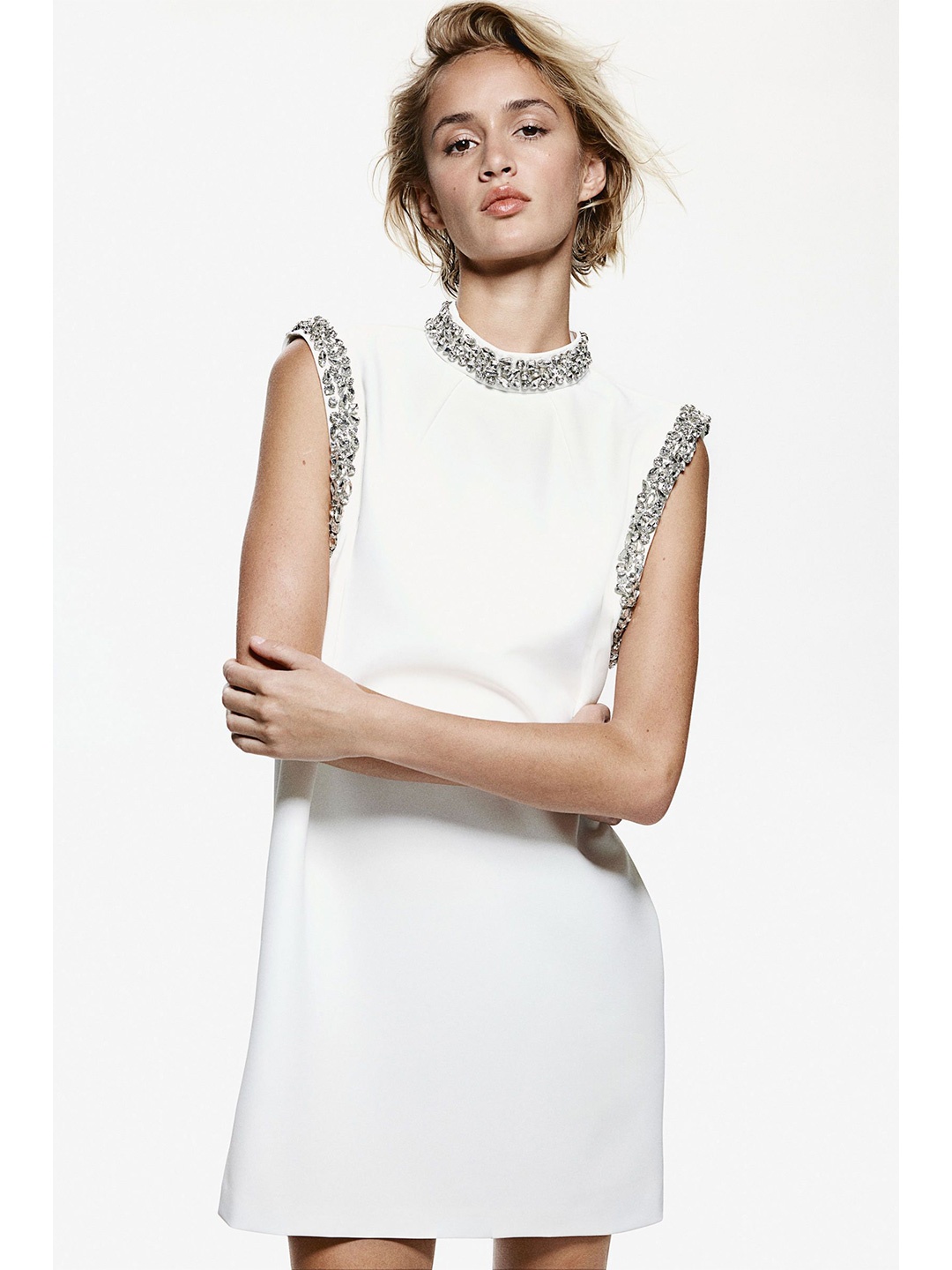 

H&M Rhinestone-Embellished Mini Dress, White