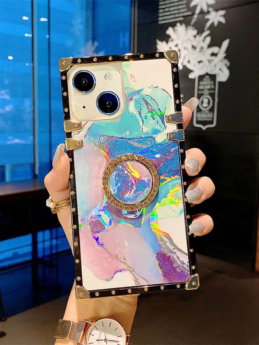

Luxury Kase Quirky Printed iPhone 14 Plus Back Case Mobile Accessories, Blue