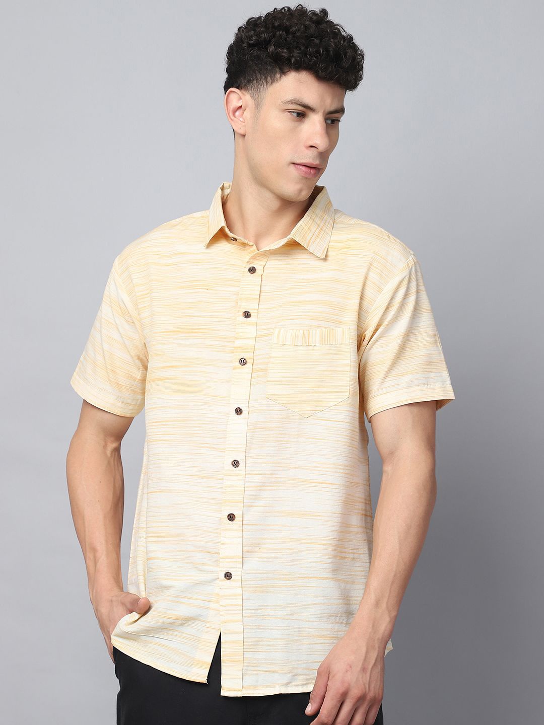 

Enchanted Drapes Men Horizontal Stripes Opaque Striped Casual Shirt, Yellow