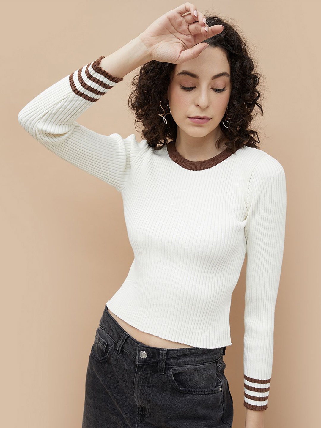 

Ginger by Lifestyle Women Round Neck Fitted Top, Off white