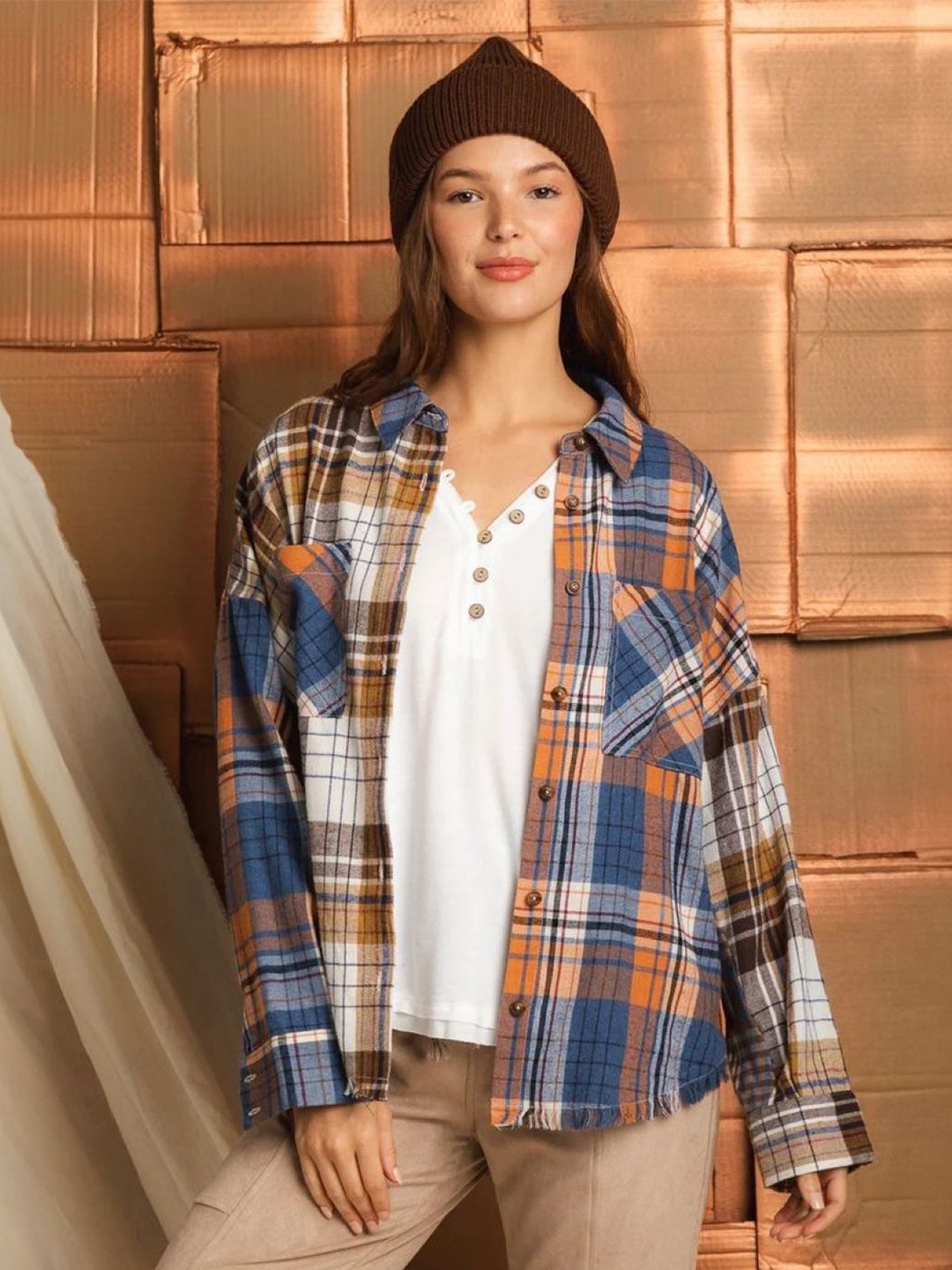 

HERE&NOW Women Original Tartan Checks Opaque Checked Casual Shirt, Blue