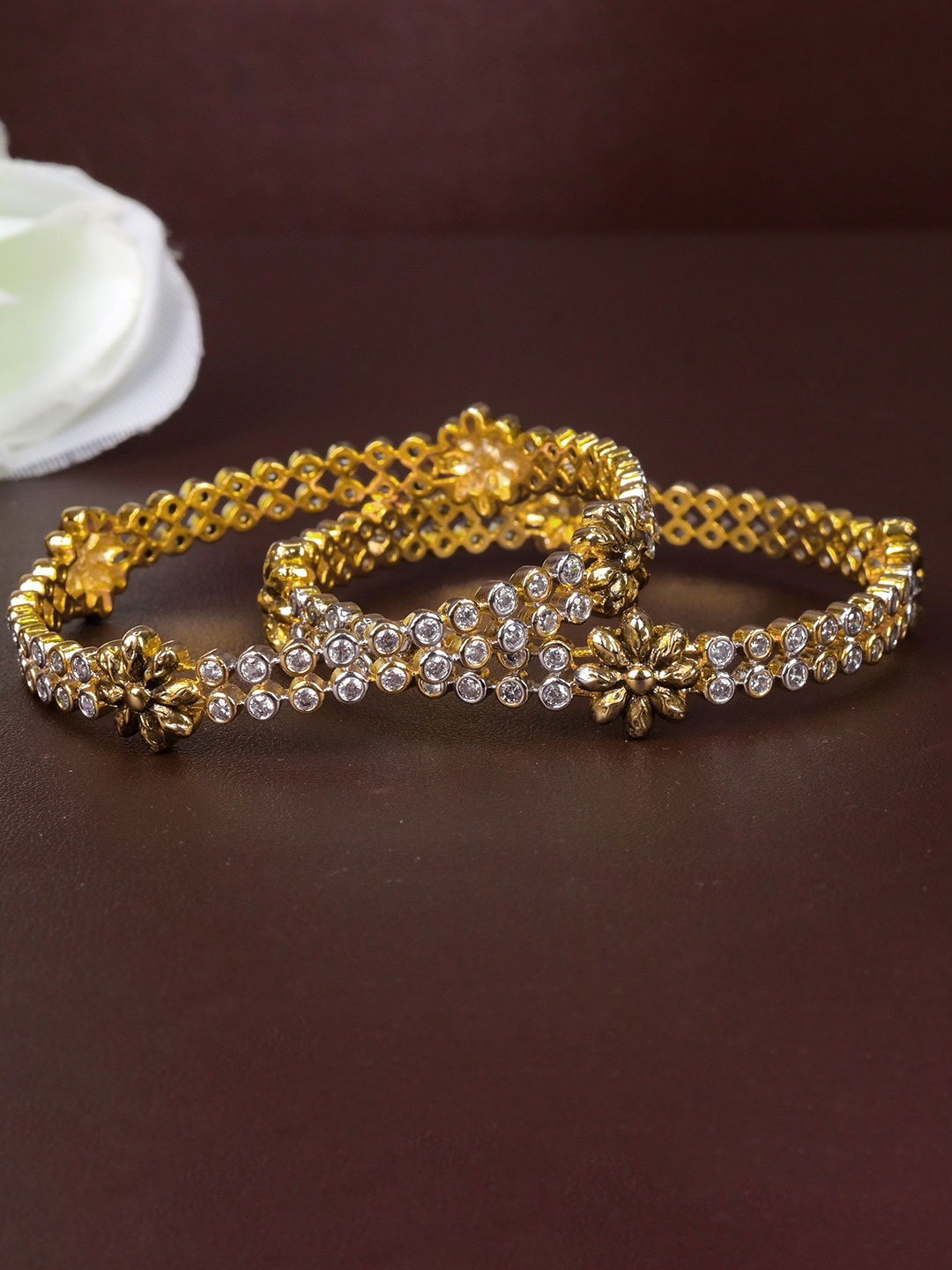 

Zevarly Set Of 2 Gold-Plated American Diamond-Stone Studded Bangles