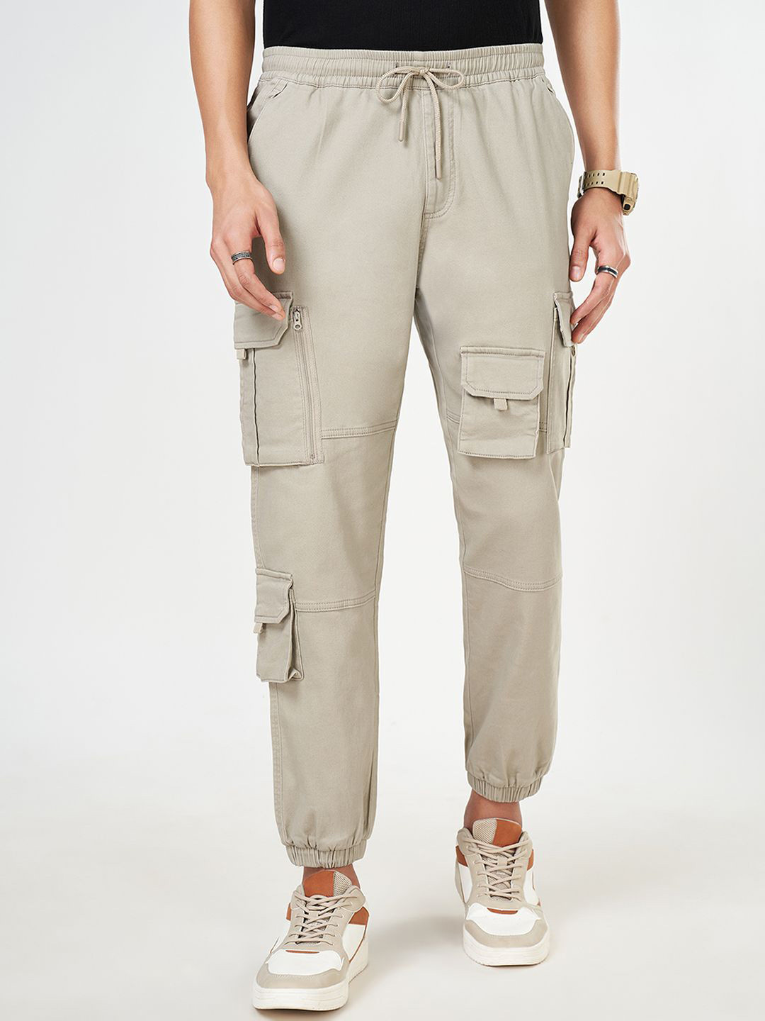 

Urban Ranger by pantaloons Men Cotton Regular Fit Cargos Casual Trousers, Beige