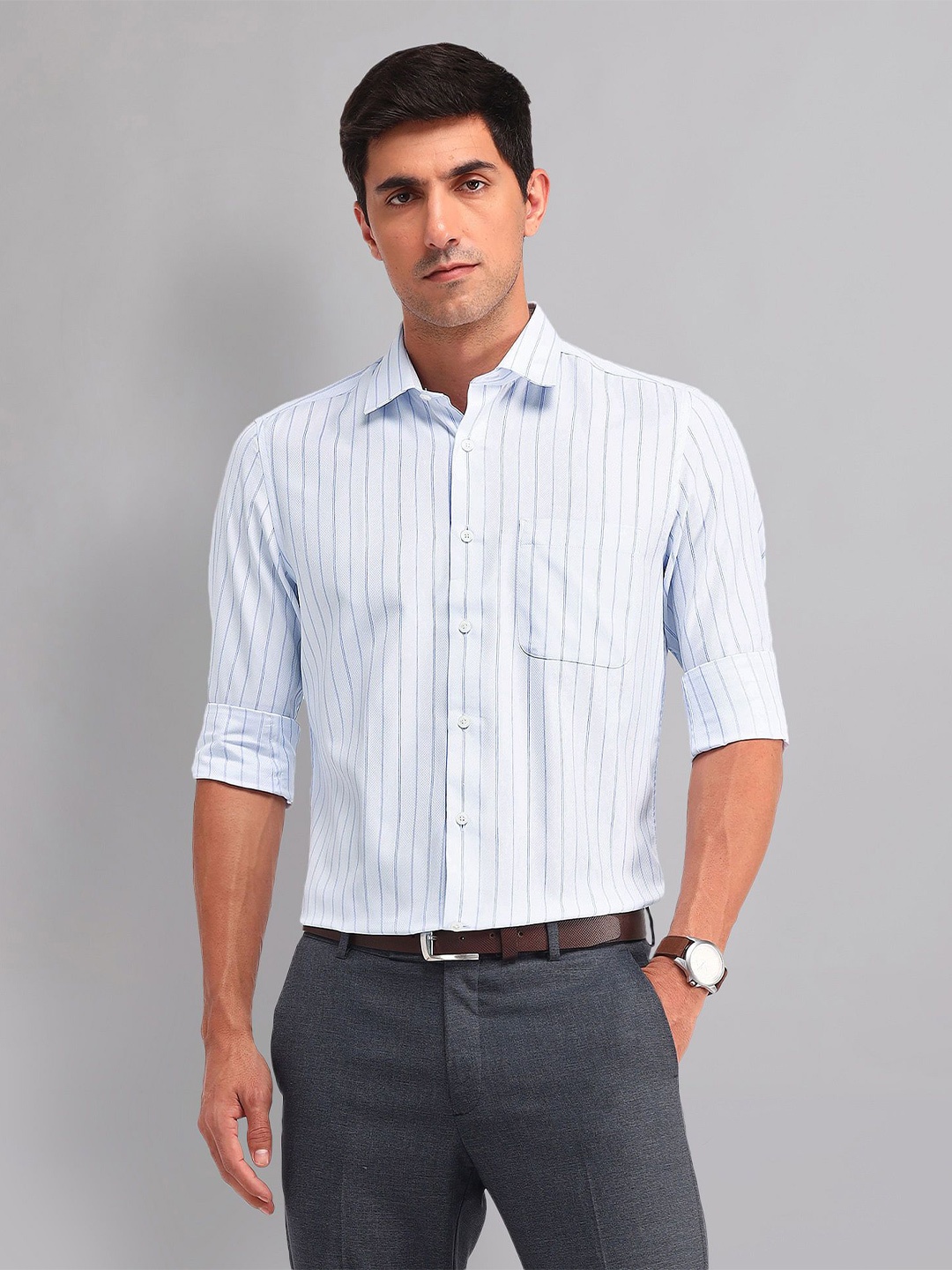 

AD By Arvind Men Opaque Striped Casual Shirt, Blue