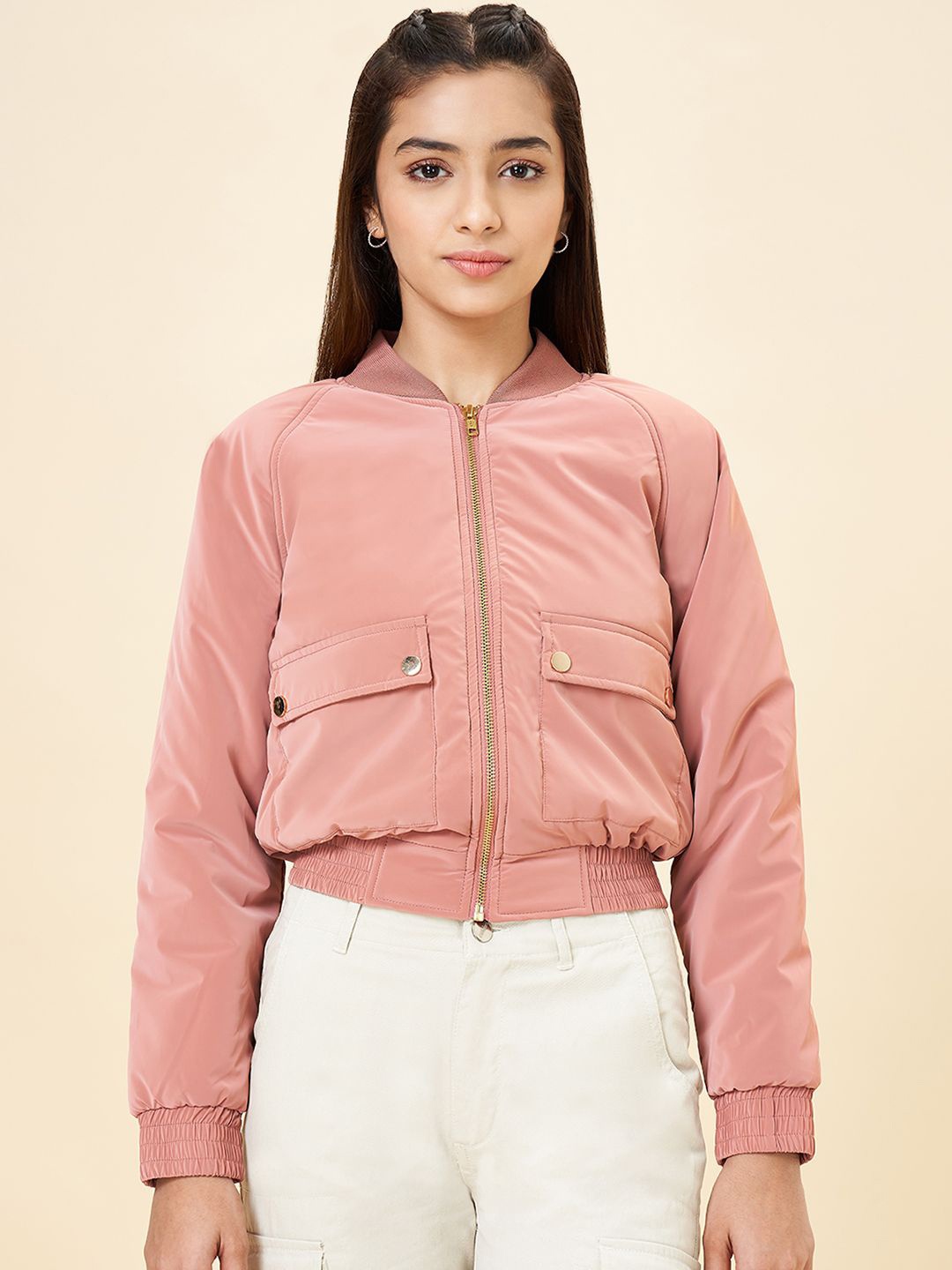 

Coolsters by Pantaloons Girls Crop Bomber Jacket, Pink