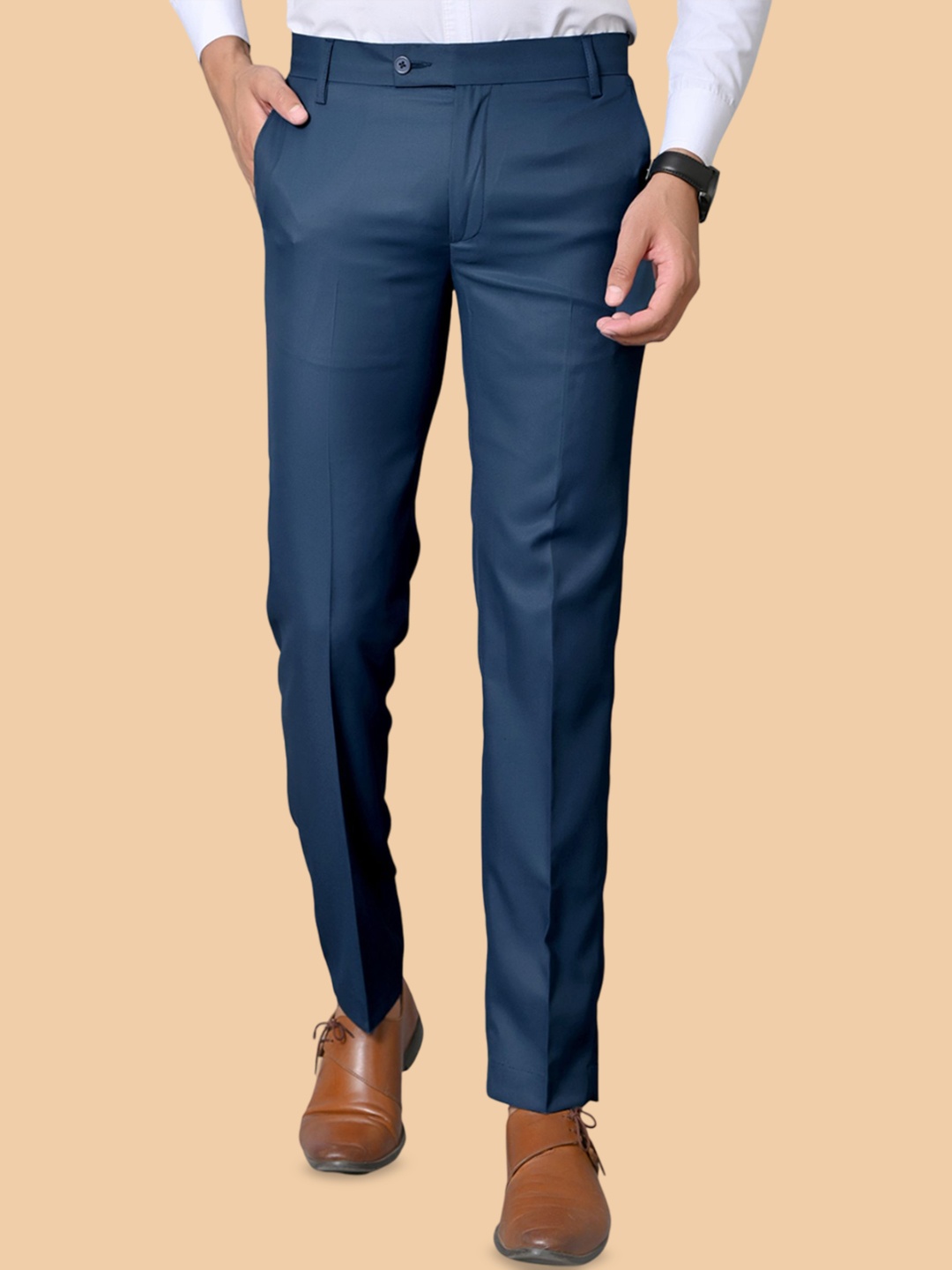 

el cielo Men Tailored Fit Mid-Rise Formal Trousers, Blue