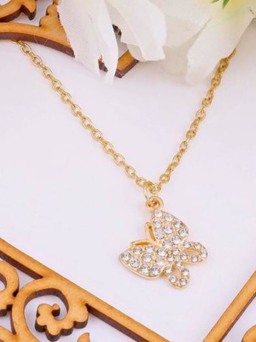 

DressBerry Stainless Steel 18K Gold-Plated Stone Studded Waterproof Pendant With Chain