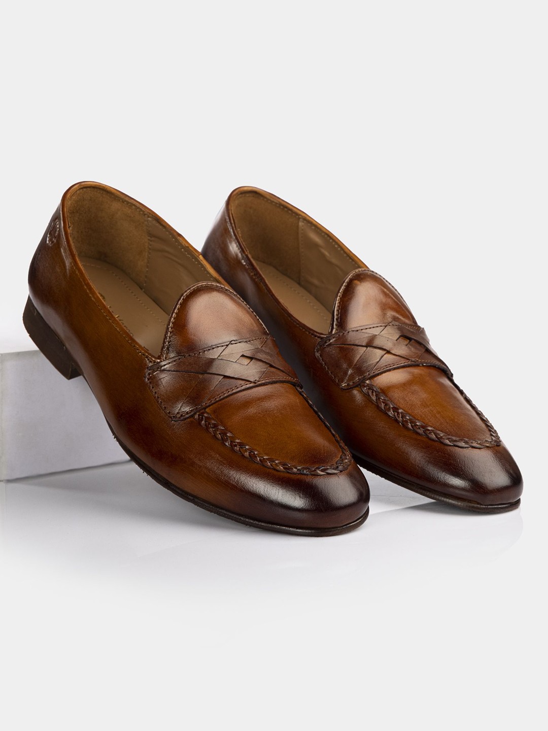 

LA MARCA Men Leather Formal Loafers, Tan